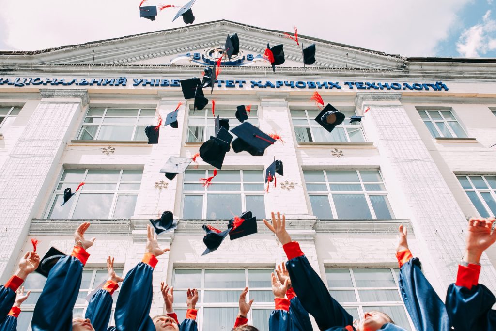 Graduation ceremony, throwing of hats